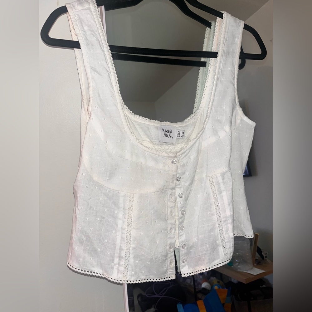 White lace button up princess Polly top